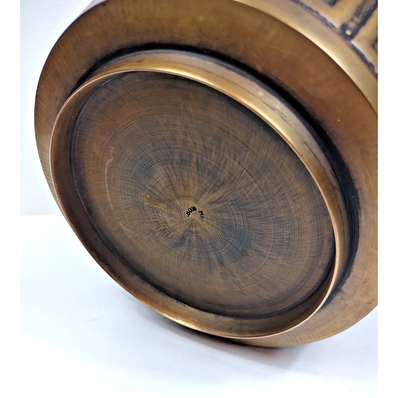 Vintage Solid Brass Heavy Jardineer Planter Urn Pot 9" Geometric Pattern Moorish - Picture 8 of 10